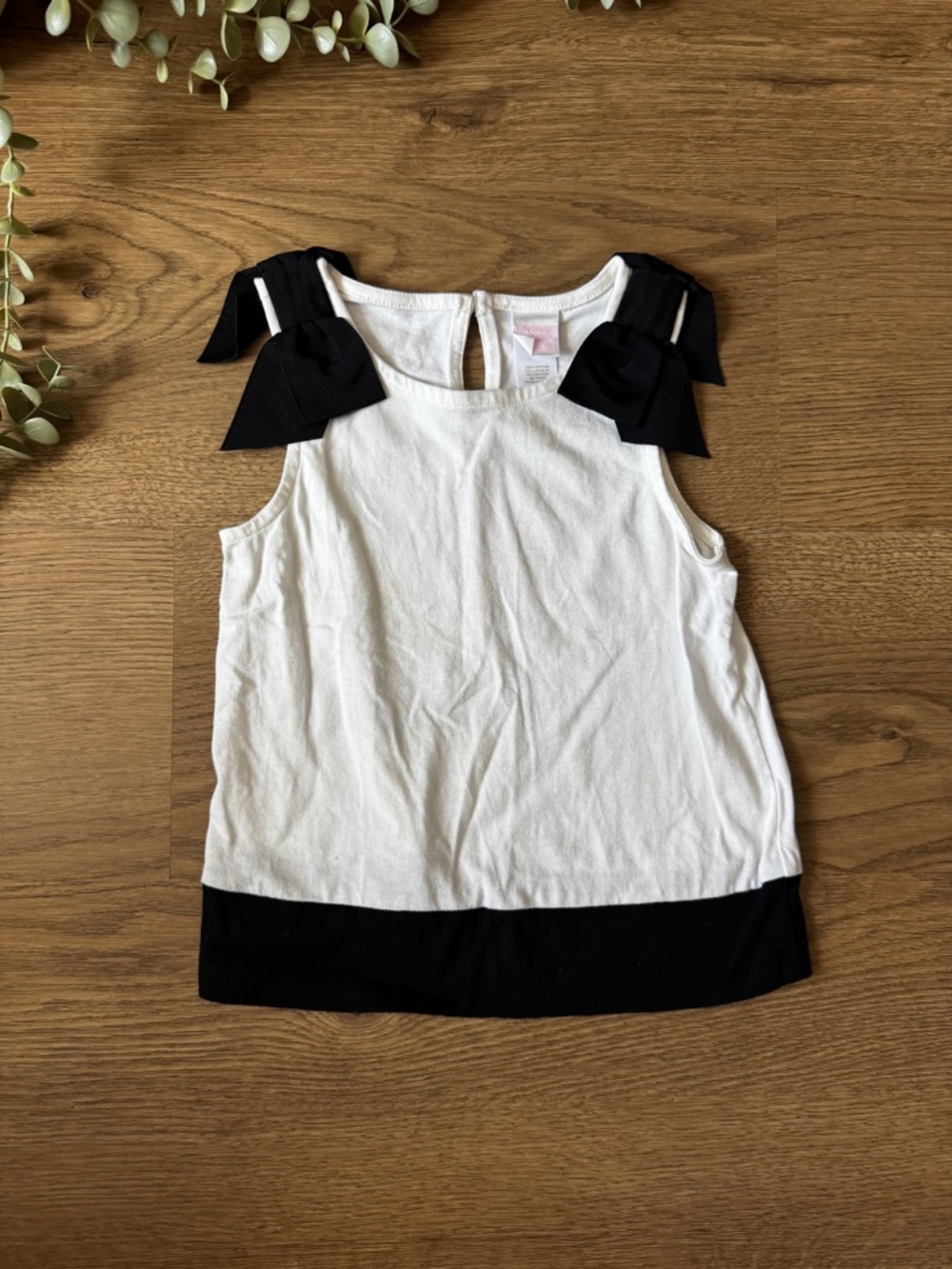 Janie and Jack White Sleeveless Bow Top Girls Size 4 Black Ribbon Shoulder Bows